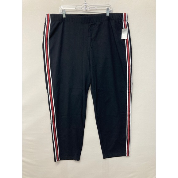 Susan Graver Weekend Pants - New Susan Graver Weekend Pants 2X Black Red Stripe Ankle Stretch Pull-on